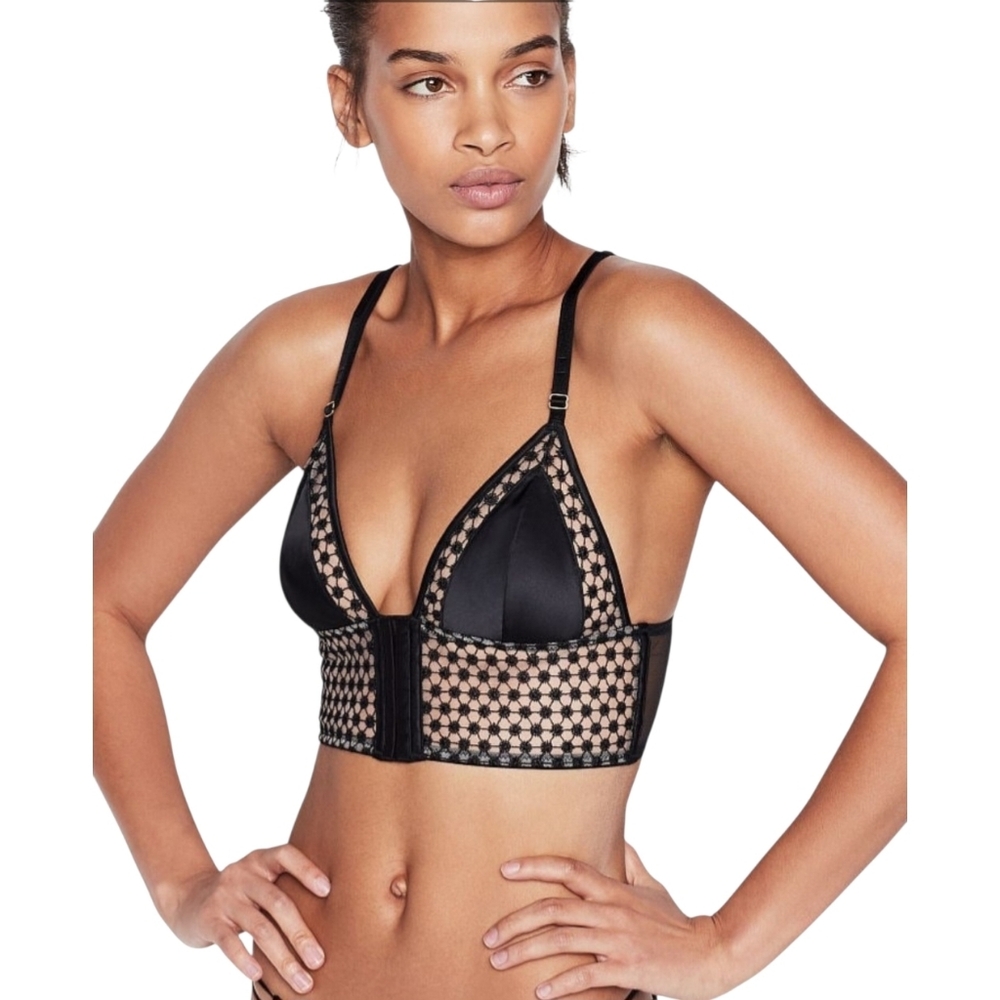 Victoria's Secret Luxe Lingerie Starburst Long Line Triangle Bra Black Medium. - Picture 1 of 10